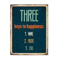 Ezposterprints - Keys For Happiness Navy | Retro Metal Design Signs Posters
