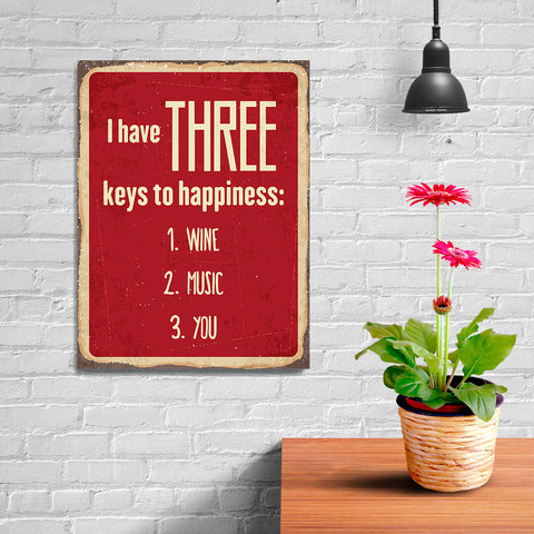 Ezposterprints - Keys For Happiness Red | Retro Metal Design Signs Posters - 12x16 ambiance display photo sample