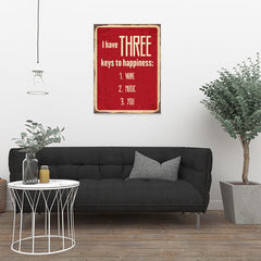 Ezposterprints - Keys For Happiness Red | Retro Metal Design Signs Posters - 24x32 ambiance display photo sample