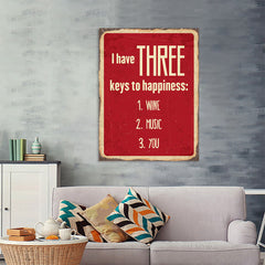 Ezposterprints - Keys For Happiness Red | Retro Metal Design Signs Posters - 36x48 ambiance display photo sample