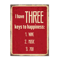 Ezposterprints - Keys For Happiness Red | Retro Metal Design Signs Posters