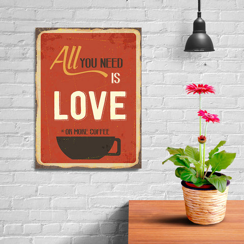 Ezposterprints - Love Or More Coffee | Retro Metal Design Signs Posters - 12x16 ambiance display photo sample