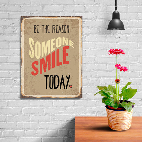 Ezposterprints - Smile Today Beige | Retro Metal Design Signs Posters - 12x16 ambiance display photo sample