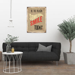 Ezposterprints - Smile Today Beige | Retro Metal Design Signs Posters - 24x32 ambiance display photo sample