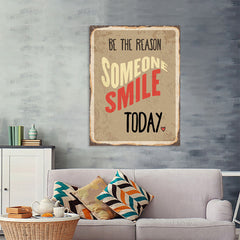 Ezposterprints - Smile Today Beige | Retro Metal Design Signs Posters - 36x48 ambiance display photo sample