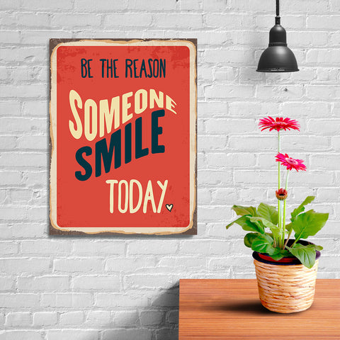 Ezposterprints - Smile Today Red | Retro Metal Design Signs Posters - 12x16 ambiance display photo sample