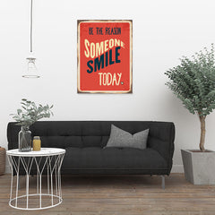 Ezposterprints - Smile Today Red | Retro Metal Design Signs Posters - 24x32 ambiance display photo sample