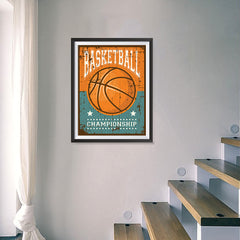 Ezposterprints - Ball Brown | Retro Sports Series BASKETBALL Posters - 18x24 ambiance display photo sample