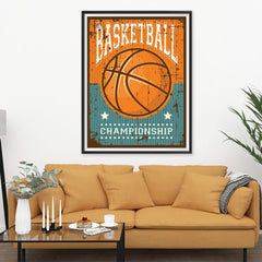 Ezposterprints - Ball Brown | Retro Sports Series BASKETBALL Posters - 36x48 ambiance display photo sample