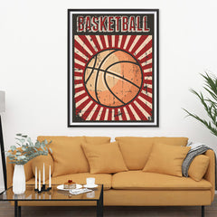 Ezposterprints - Ball Dark Red | Retro Sports Series BASKETBALL Posters - 36x48 ambiance display photo sample