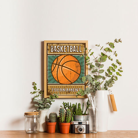 Ezposterprints - Ball Green | Retro Sports Series BASKETBALL Posters - 12x16 ambiance display photo sample