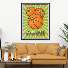 Ezposterprints - Three Balls | Retro Sports Series BASKETBALL Posters - 36x48 ambiance display photo sample