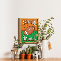 Ezposterprints - Ball Green Brown | Retro Sports Series FOOTBALL Posters - 12x16 ambiance display photo sample