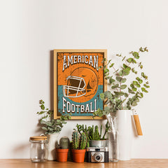 Ezposterprints - Helmet Orange Green | Retro Sports Series FOOTBALL Posters - 12x16 ambiance display photo sample