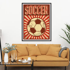 Ezposterprints - Ball Dark Red | Retro Sports Series SOCCER Posters - 36x48 ambiance display photo sample