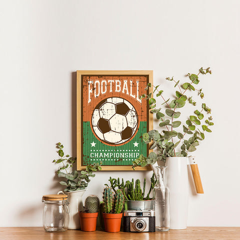 Ezposterprints - Ball Green Brown | Retro Sports Series SOCCER Posters - 12x16 ambiance display photo sample