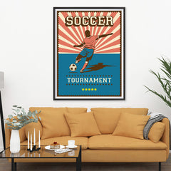 Ezposterprints - Player Blue Pink | Retro Sports Series SOCCER Posters - 36x48 ambiance display photo sample