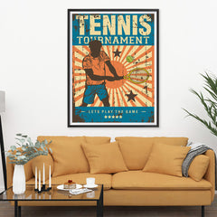 Ezposterprints - Player Blue | Retro Sports Series TENNIS Posters - 36x48 ambiance display photo sample
