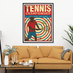 Ezposterprints - Player Blue Red | Retro Sports Series TENNIS Posters - 36x48 ambiance display photo sample