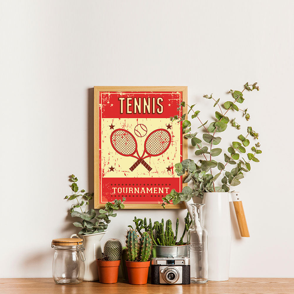 Ezposterprints - Rackets Red | Retro Sports Series TENNIS Posters - 12x16 ambiance display photo sample