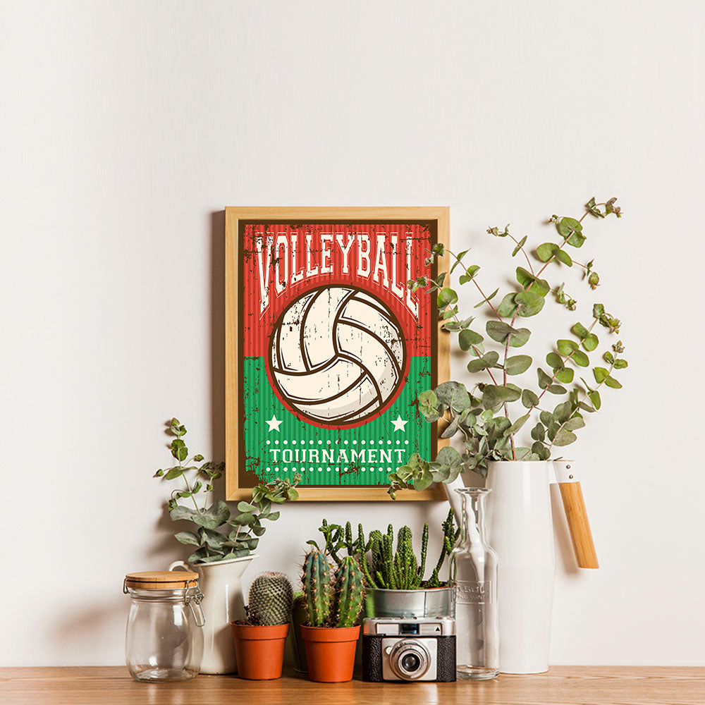 Ezposterprints - Ball Green Red | Retro Sports Series VOLLEYBALL Posters - 12x16 ambiance display photo sample