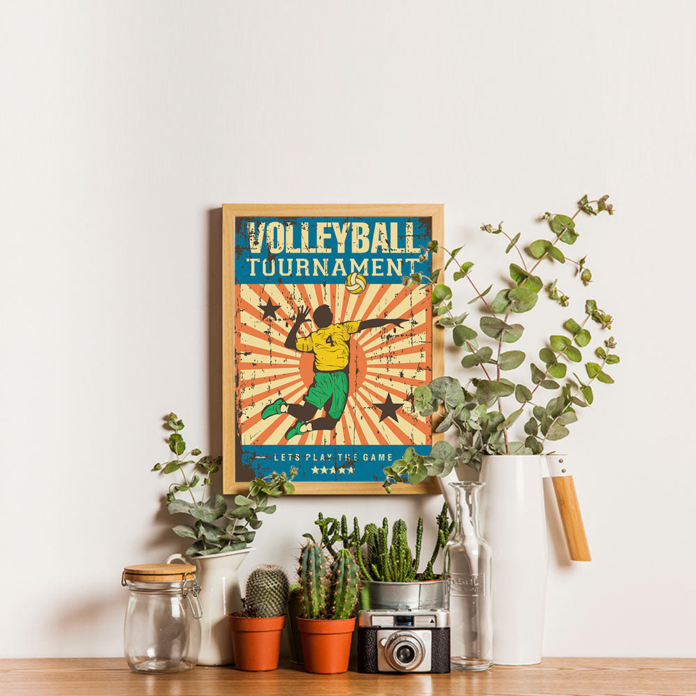 Ezposterprints - Player Blue | Retro Sports Series VOLLEYBALL Posters - 12x16 ambiance display photo sample