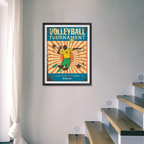 Ezposterprints - Player Blue | Retro Sports Series VOLLEYBALL Posters - 18x24 ambiance display photo sample