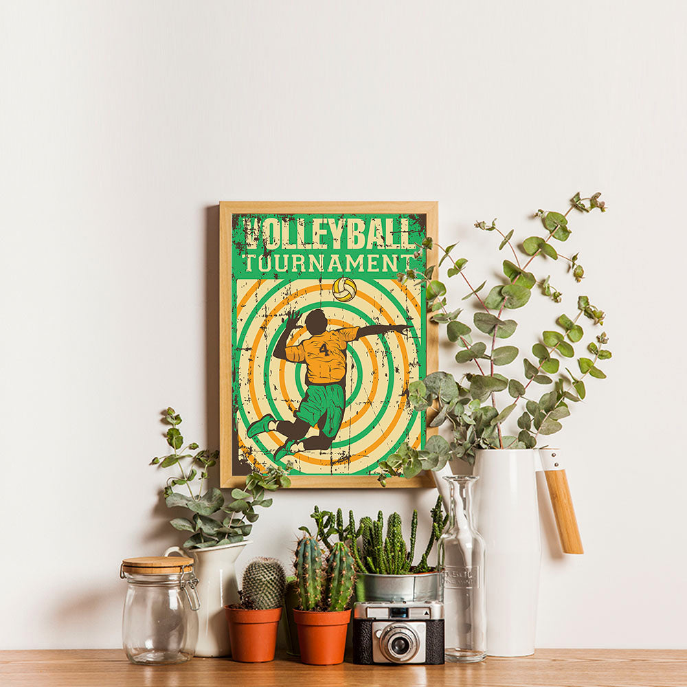Ezposterprints - Player Green Yellow | Retro Sports Series VOLLEYBALL Posters - 12x16 ambiance display photo sample