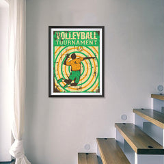Ezposterprints - Player Green Yellow | Retro Sports Series VOLLEYBALL Posters - 18x24 ambiance display photo sample