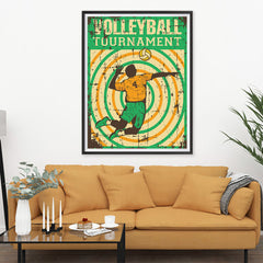 Ezposterprints - Player Green Yellow | Retro Sports Series VOLLEYBALL Posters - 36x48 ambiance display photo sample