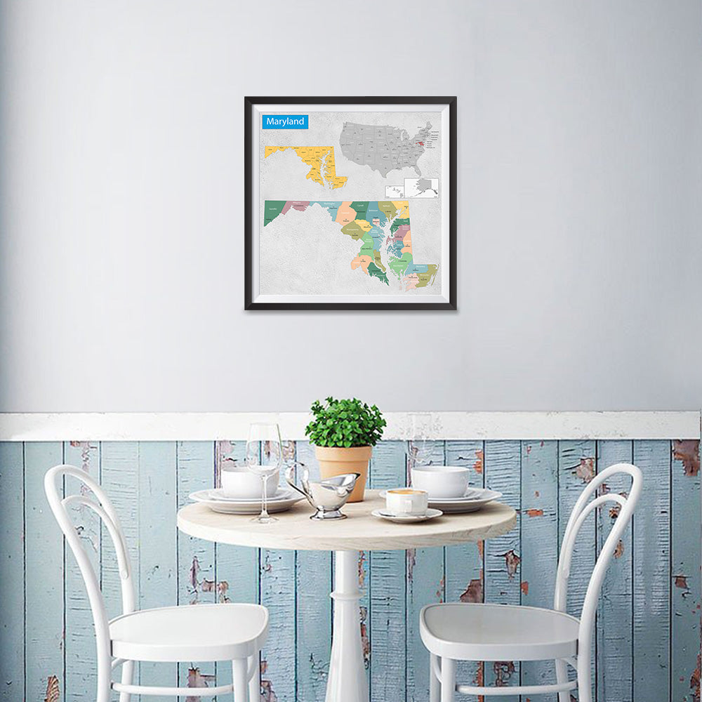 Ezposterprints - Maryland (MD) State - General Reference Map - 16x16 ambiance display photo sample