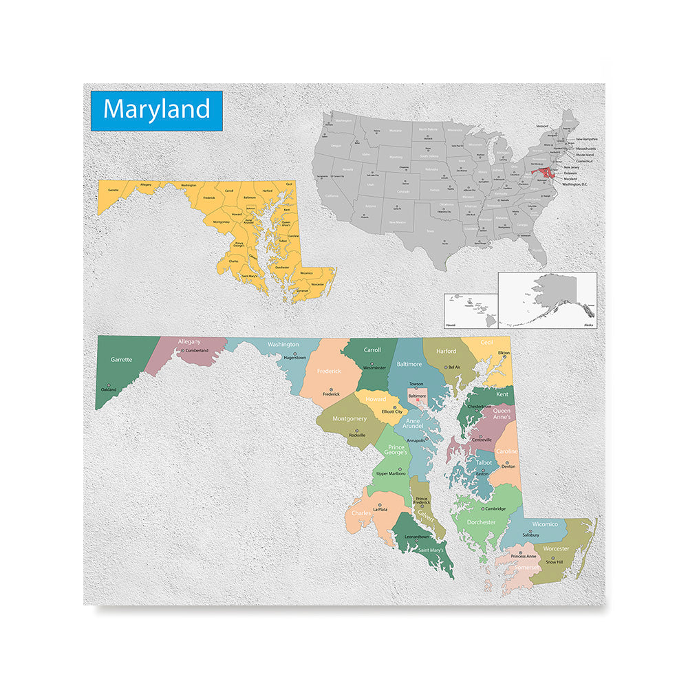 Ezposterprints - Maryland (MD) State - General Reference Map