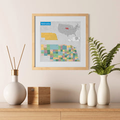 Ezposterprints - Nebraska (NE) State - General Reference Map - 12x12 ambiance display photo sample