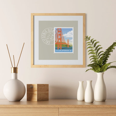 Ezposterprints - CALIFORNIA - Retro USA State Stamp Posters Collection - 12x12 ambiance display photo sample