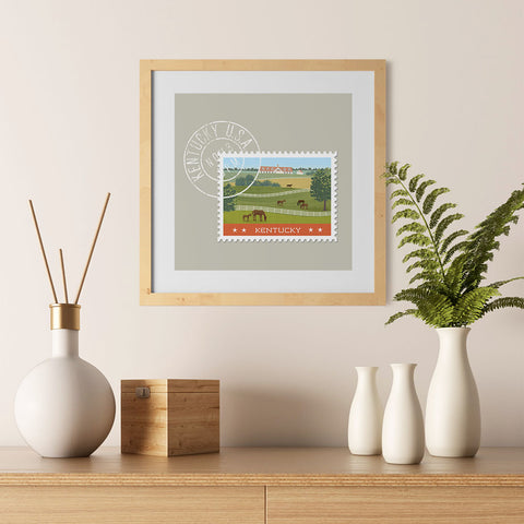 Ezposterprints - KENTUCKY - Retro USA State Stamp Posters Collection - 12x12 ambiance display photo sample