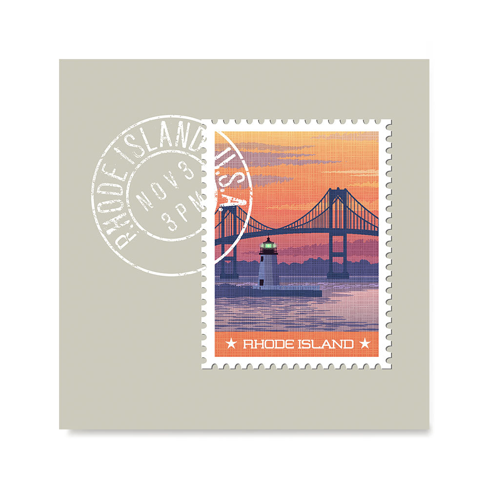 Ezposterprints - RHODE ISLAND - Retro USA State Stamp Posters Collection