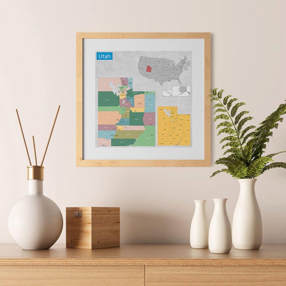 Ezposterprints - Utah (UT) State - General Reference Map - 12x12 ambiance display photo sample