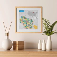 Ezposterprints - Wisconsin (WI) State - General Reference Map - 12x12 ambiance display photo sample