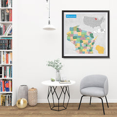 Ezposterprints - Wisconsin (WI) State - General Reference Map - 32x32 ambiance display photo sample