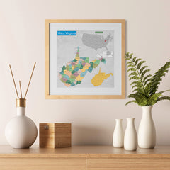 Ezposterprints - West Virginia (WV) State - General Reference Map - 12x12 ambiance display photo sample