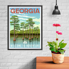 Ezposterprints - GEORGIA Retro Travel Poster - 12x16 ambiance display photo sample