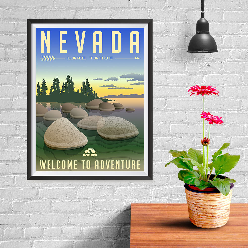 Ezposterprints - NEVADA Retro Travel Poster - 12x16 ambiance display photo sample