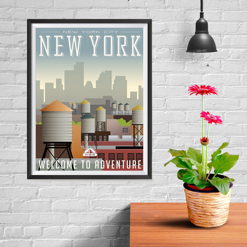 Ezposterprints - NEW YORK Retro Travel Poster - 12x16 ambiance display photo sample