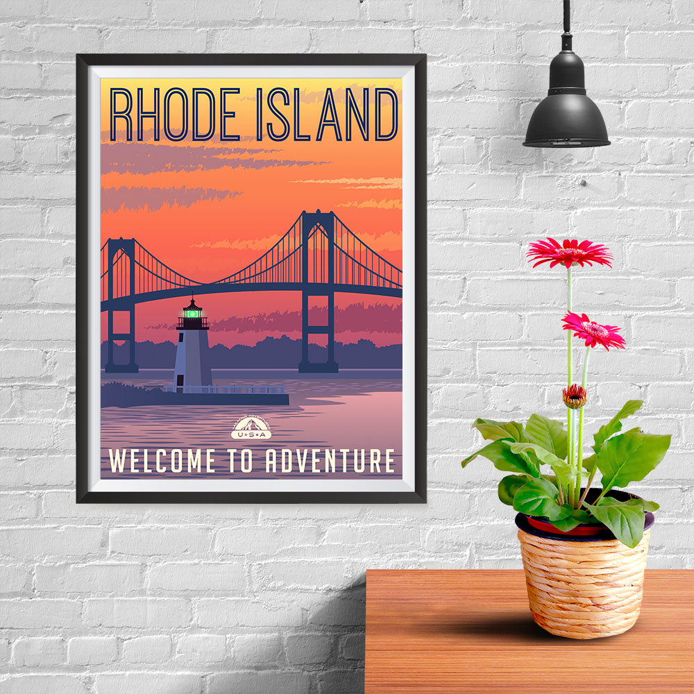 Ezposterprints - RHODE ISLAND Retro Travel Poster - 12x16 ambiance display photo sample