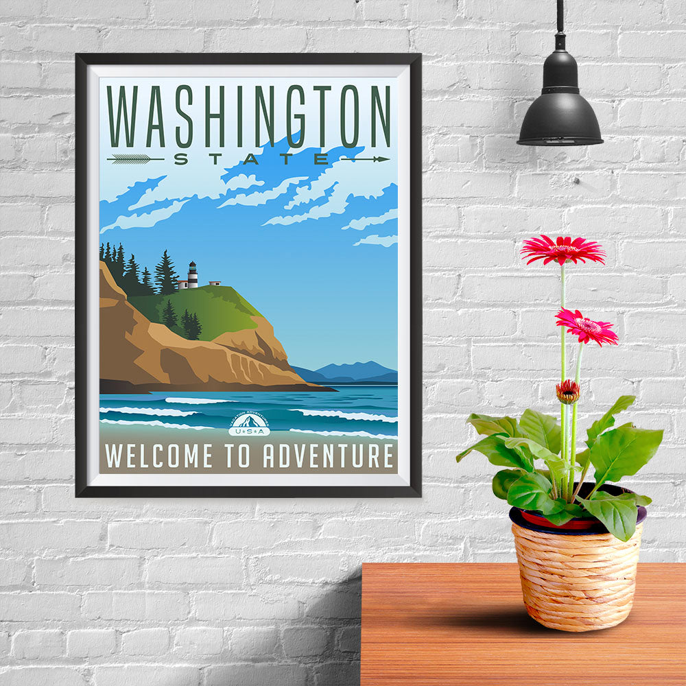 Ezposterprints - WASHINGTON Retro Travel Poster - 12x16 ambiance display photo sample