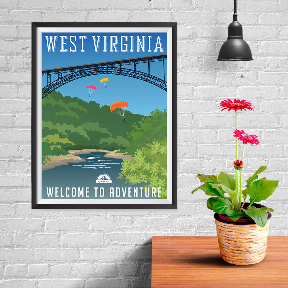Ezposterprints - WEST VIRGINIA Retro Travel Poster - 12x16 ambiance display photo sample