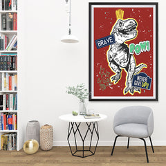 Ezposterprints - The Brave Racer T-Rex - Red | Dinosaurs Jurassic Games - 32x48 ambiance display photo sample