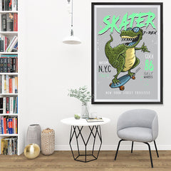 Ezposterprints - Cool 86 T-Rex Skater | Dinosaurs Jurassic Games - 32x48 ambiance display photo sample