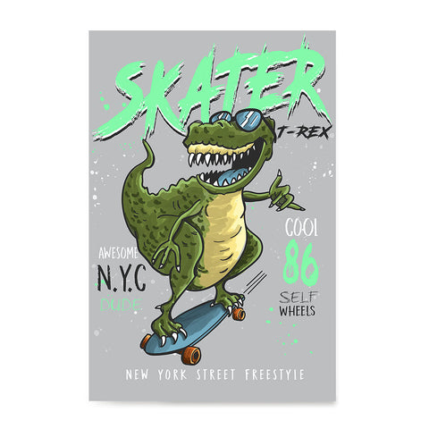 Ezposterprints - Cool 86 T-Rex Skater | Dinosaurs Jurassic Games
