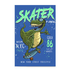 Ezposterprints - Cool 86 T-Rex Skater - Blue | Dinosaurs Jurassic Games